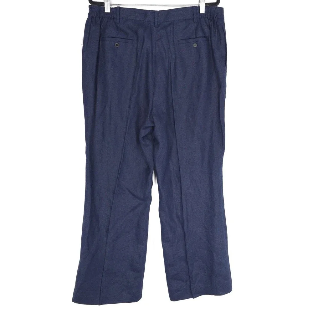 LAUREN RALPH LAUREN‎ New Women’s Pants 16W Navy 100% LINEN Trousers Wide Leg